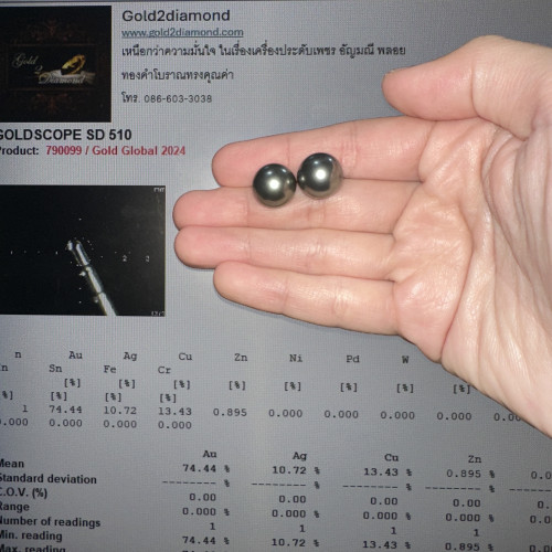 ต่างหู มุก South sea สีเทา 12 มิล ทอง18K แป้นทองหุ้มยาง นน. 5.86 g 5