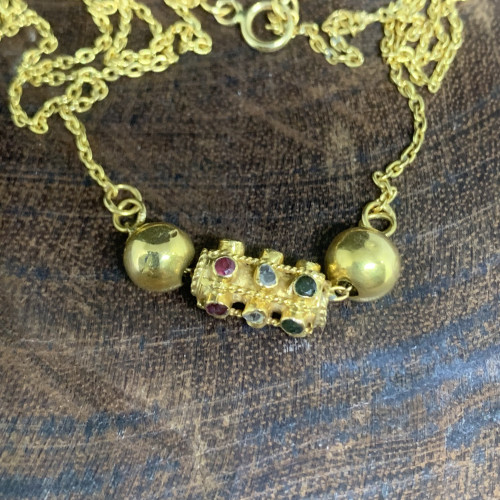 สร้อยคอ ปะวะหล่ำ เพชรซีก ทอง90 ความยาว 16.5 - 17.5 นิ้ว นน. 5.71 g