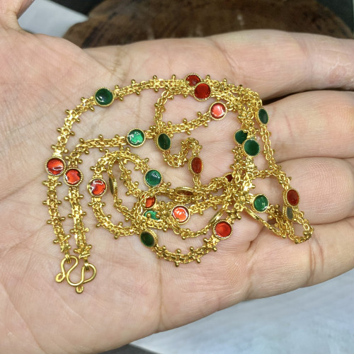 สร้อยคอ ทองลงยา 2 สี ทอง90 ความยาว 28 นิ้ว สวมหัวได้ นน. 19.57 g 2