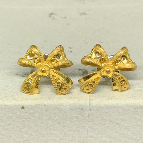 ต่างหู Prima Gold ทอง24K ลายโบว์ แป้นทอง14K นน. 7.41 g