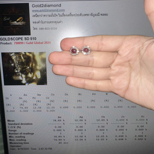 ต่างหู ทับทิม พม่า ฝังเพชร 20 เม็ด 0.60 กะรัต ทอง18K แป้นยาง นน. 3.17 g 5