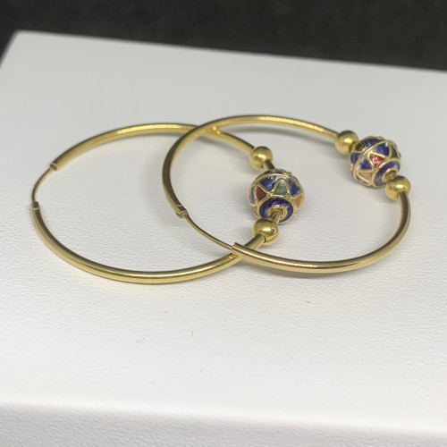 ต่างหู ห่วง ทองลงยา ทอง18K หลุดจำนำ งานสวย น่าสะสม นน. 7.00 g