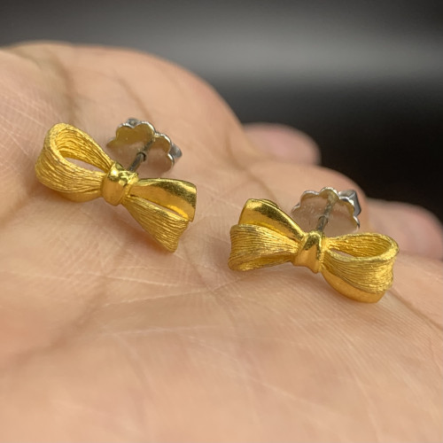 ต่างหู Prima Gold ทอง24K ลายโบว์ แป้นทอง14K นน. 5.52 g