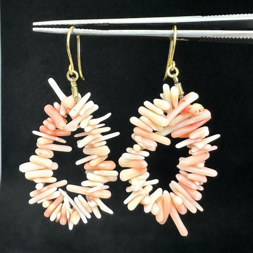ต่างหู ปะการัง (Coral) สีโอลด์โรส ตุ้งติ้ง ตะขอทอง90 ร้อยด้วยเอ็น นน. 8.62 g