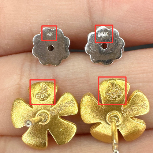 ต่างหู Prima Gold ทอง24K ลายดอกไม้ แป้นทอง14K นน. 4.57 g 5