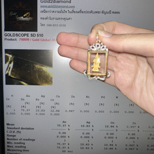 ท้าวเวสสุวรรณ เนื้อทองคำ กรอบทอง75% ฝังเพชร 49 เม็ด 0.44 กะรัต นน. 9.52 g 4