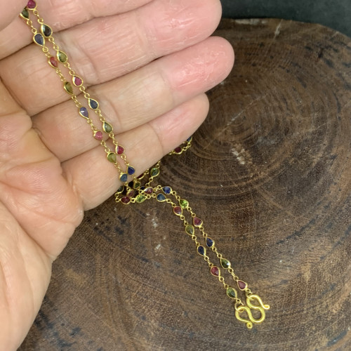 สร้อยคอ พลอยหลายสี รอบเส้น ทอง18K ความยาว 27 นิ้ว งานสวยมาก นน. 6.69 g 3