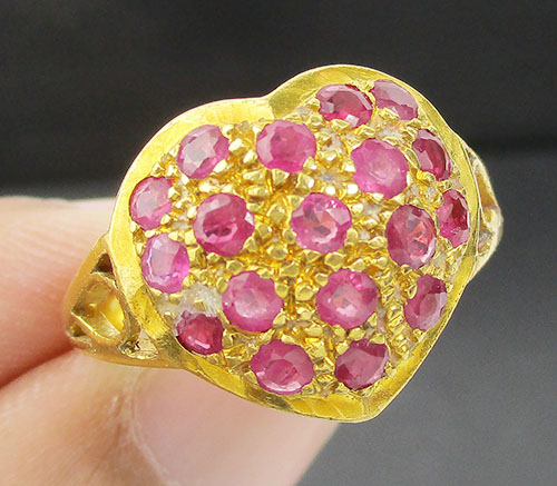 แหวน ทับทิม เจียร กระจุก หัวใจ ทอง90 งานเก่า หลุดจำนำ สวยมาก นน. 5.79 g