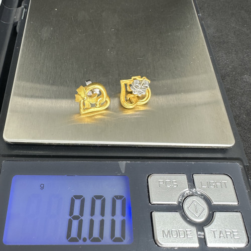 ต่างหู Prima Gold ทอง24K ลายหัวใจผูกโบว์ แป้นทอง14K นน. 8.00 g 9