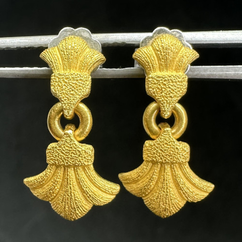 ต่างหู Prima Gold ทอง24K ลายใบไม้ ตุ้งติ้ง แป้นทอง14K นน. 7.67 g