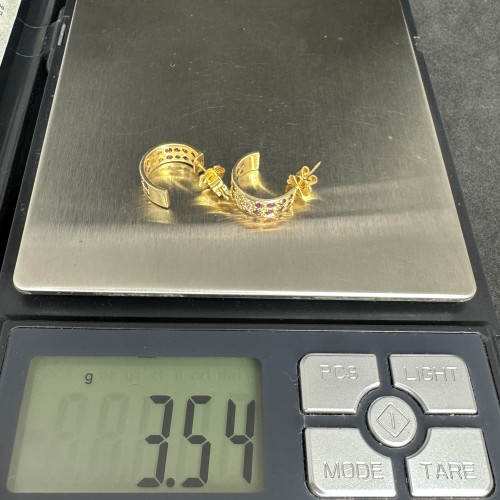 ต่างหู ทับทิม ไพลิน ฝังเพชร 8 เม็ด 0.08 กะรัต ทอง9K นน. 3.54 g 7