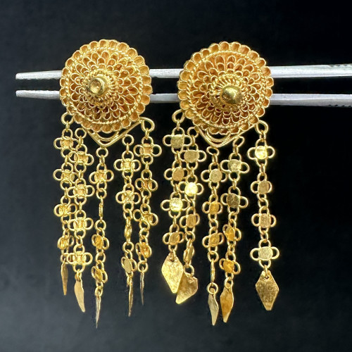 ต่างหู ดอกพิกุล ระย้า ตุ้งติ้ง ทอง96.5 งานเพชรบุรี ถอดตุ้งติ้งออกได้ ทองโบราณ นน. 7.73 g