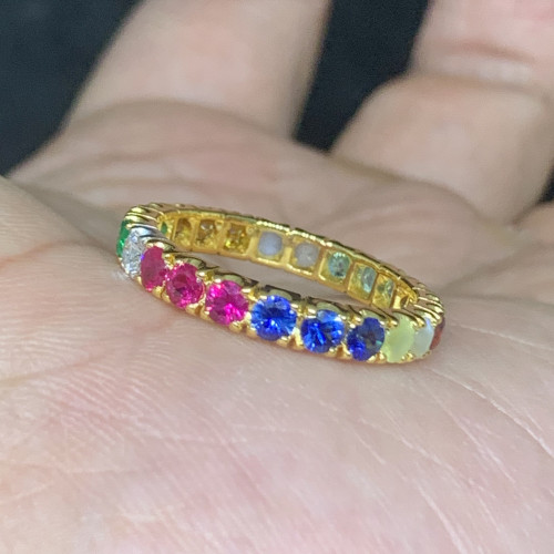 แหวน นพเก้า รอบวง ฝังเพชร 1 เม็ด 0.12 กะรัต ทอง90 ขนาด 60 นน. 4.06 g 2