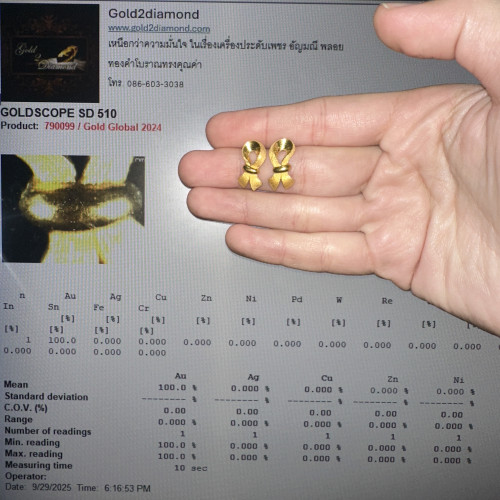 ต่างหู Prima Gold ทอง24K ลายริบบิ้น แป้นทอง14K นน. 6.21 g 5
