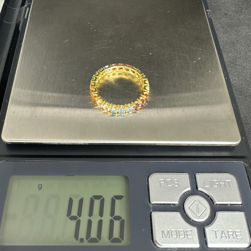 แหวน นพเก้า รอบวง ฝังเพชร 1 เม็ด 0.12 กะรัต ทอง90 ขนาด 60 นน. 4.06 g 9