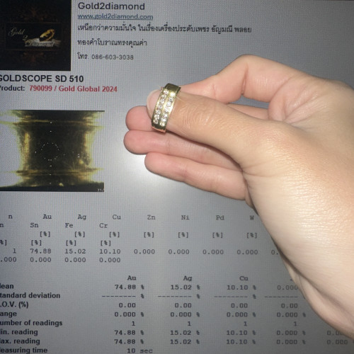 แหวน เพชรแถว 2 แถว Jubilee เพชร 14/0.54 ct ทอง18K ขนาด 54 พร้อมกล่อง + การ์ด นน. 5.51 g 9