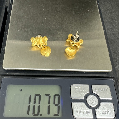 ต่างหู Gold Master ทอง24K ลายโบว์ หัวใจ ตุ้งติ้ง แป้นทอง14K นน. 10.79 g 8