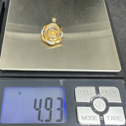 พระพิฆเนศวร เนื้อทองคำ กรอบทอง ฝังเพชร 17 เม็ด 0.10 กะรัต ทอง75% นน. 4.93 g 6
