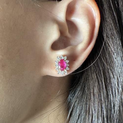 ต่างหู ทับทิม พม่า ล้อมเพชร 24 เม็ด 0.36 กะรัต ทอง18K นน. 3.24 g 7