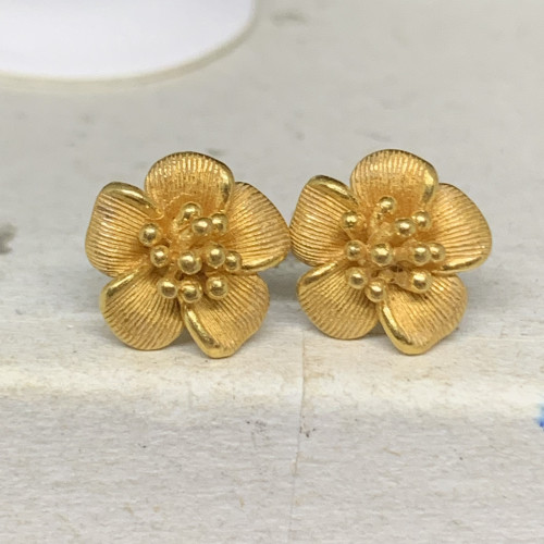 ต่างหู Prima Gold ทอง24K ลายดอกไม้ แป้นทอง14K นน. 5.32 g