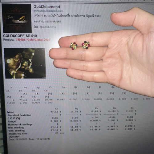 ต่างหู พลอยหลายสี กระจุกพิกุล ทอง90 แป้นพลาสติก นน. 1.82 g 5