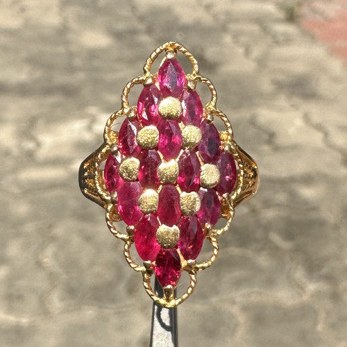 แหวน ทับทิม เจียร กระจุก ทรงมาคีย์ ทอง90 ขนาด 54.5 นน. 6.26 g