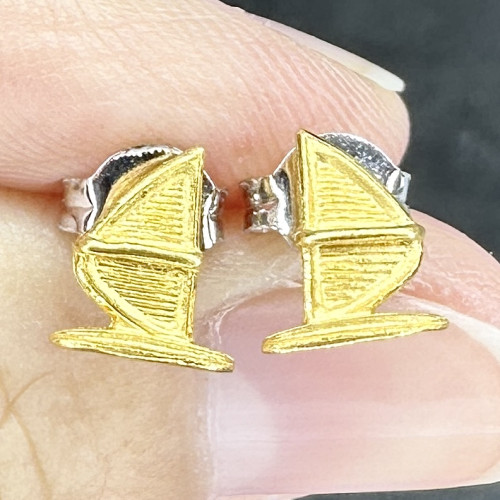 ต่างหู Prima Gold ทอง24K ลายเรือใบ แป้นทอง14K งานสวยมาก นน. 1.52 g