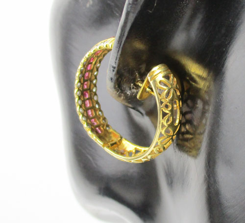 ต่างหู ห่วงทับทิม Princess ฝังเพชร 2 แถว 56 เม็ด 0.56 กะรัต ทอง90 งานสวยมาก นน. 11.00 g 3
