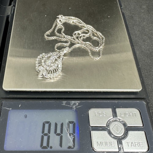 สร้อยคอ อิตาลี375 ทอง9K + จี้ เพชร 2/0.16 ct ฝังเพชร 38/0.30 ct งานปาหะ นน. 8.49 g 8
