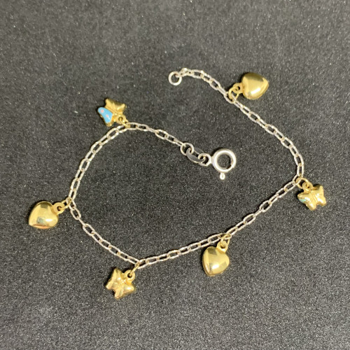 สร้อยข้อมือ อิตาลี750 ทอง18K หัวใจ ผีเสื้อ ตุ้งติ้ง รอบเส้น ความยาว 16.00 ซม. นน. 3.69 g