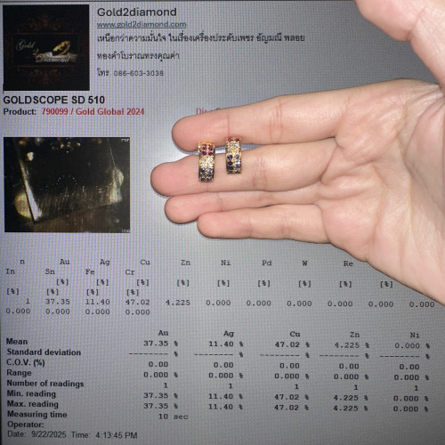 ต่างหู ทับทิม ไพลิน ฝังเพชร 8 เม็ด 0.08 กะรัต ทอง9K นน. 3.54 g 4