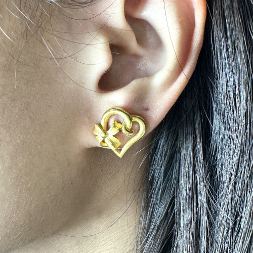 ต่างหู Prima Gold ทอง24K ลายหัวใจผูกโบว์ แป้นทอง14K นน. 8.00 g 7