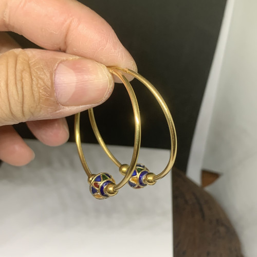 ต่างหู ห่วง ทองลงยา ทอง18K หลุดจำนำ งานสวย น่าสะสม นน. 7.00 g 3