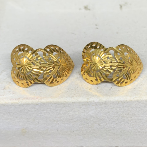 ต่างหู ห่วงทอง ลายหัวใจคู่ ฉลุลาย ทอง18K ตัดลาย นน. 4.59 g