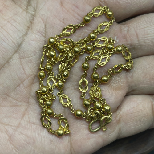 สร้อยคอ ทอง100 ลายเม็ดกลม เชือกเงื่อน ทองเก่า งานโบราณ สวยมาก นน. 14.84 g 2