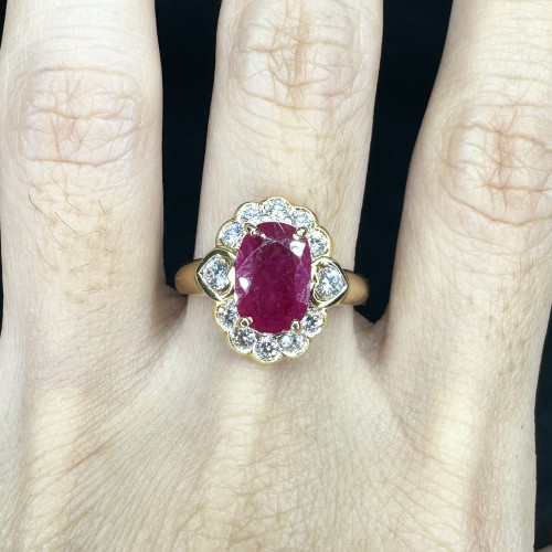 แหวน ทับทิม พม่า เผาเก่า 2.70 ct ล้อมเพชร 12/0.70 ct ทอง18K ขนาด 54 พร้อม Cert. นน. 5.43 g 4