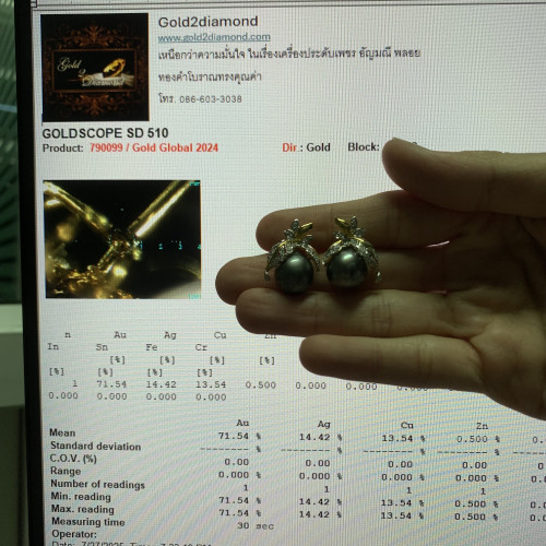 ต่างหู มุก South sea 11.6 - 11.8 มิล ฝังเพชร 52 เม็ด 0.50 กะรัต ทอง18K นน. 11.75 g 5
