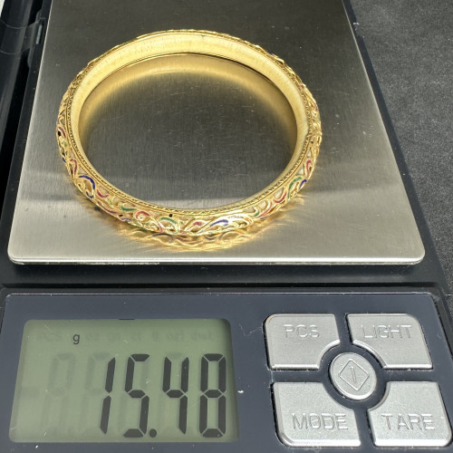 กำไล งานแกะสลัก 6.60 มิล ฉลุลาย ทองลงยา รอบวง ทอง90 ความกว้าง 5.30 ซม. นน. 15.48 g 7