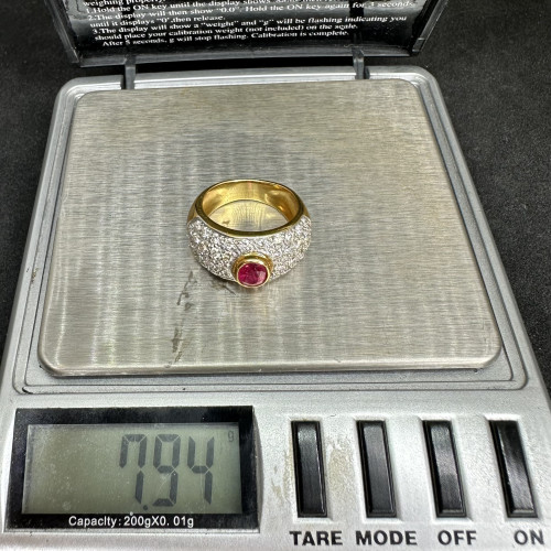 แหวน ทับทิม พม่า ฝังเพชร 5 แถว 50 เม็ด 1.00 กะรัต ทอง18K งานสวยมาก นน. 7.94 g 9