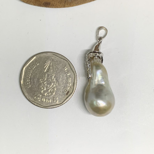 จี้ มุก South sea สีขาว 12.3 มิล ฝังเพชร 40 เม็ด 0.20 กะรัต ทองคำขาว18K นน. 5.50 g 2