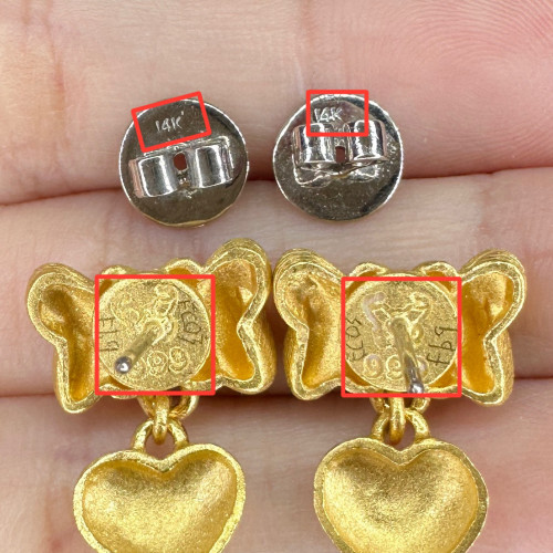 ต่างหู Gold Master ทอง24K ลายโบว์ หัวใจ ตุ้งติ้ง แป้นทอง14K นน. 10.79 g 5