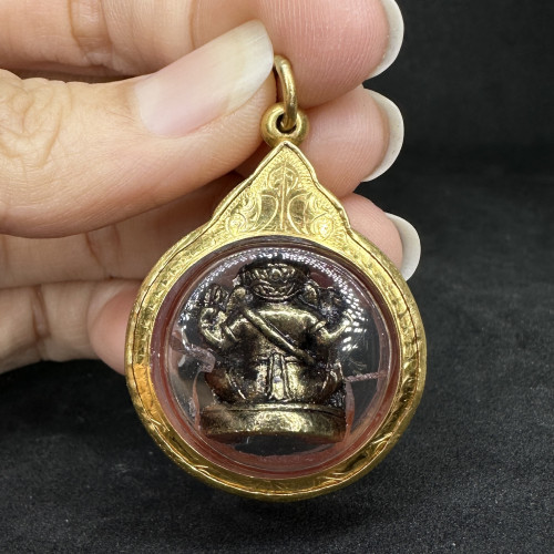 พระพิฆเนศวร ลอยองค์ เนื้อนวโลหะ เลี่ยมทองเก่า นน.14.67 g 1