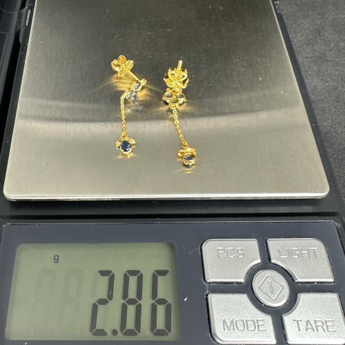 ต่างหู ไพลิน ลายใบไม้ ตุ้งติ้ง ทอง90 แบบเกี่ยว น่ารักมาก นน. 2.86 g 8