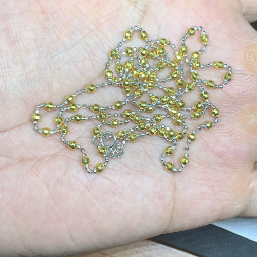 สร้อยคอ อิตาลี750 ทอง18K ลายเม็ดกลมไข่ปลา ตัดลาย 2 กษัตริย์ รอบเส้น ความยาว 26 นิ้ว สวมหัวได้ นน. 9. 2