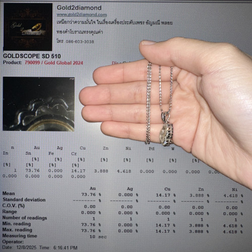 สร้อยคอ อิตาลี750 ทอง18K + จี้ น้ำเต้า ฝังเพชร 25 เม็ด 0.38 กะรัต ความยาว 20 นิ้ว นน. 8.28 g 5