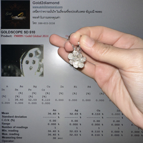 ต่างหู เพชร ตุ้งติ้ง รูปดอกไม้ เพชร 130 เม็ด 1.30 กะรัต ทอง9Kขาว นน. 4.20 g 5