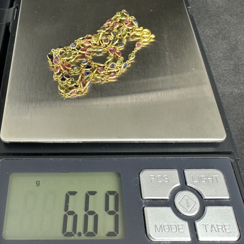 สร้อยคอ พลอยหลายสี รอบเส้น ทอง18K ความยาว 27 นิ้ว งานสวยมาก นน. 6.69 g 7