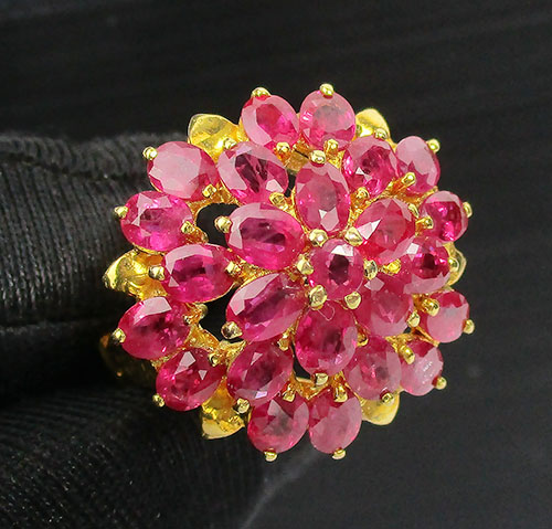 แหวน ทับทิม เจียร กระจุก ดอกไม้ ทอง90 งานสวยมาก นน. 7.74 g