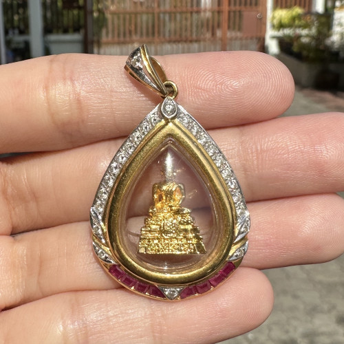 พระหลวงพ่อเกษร วัดท่าพระ เนื้อกะไหล่ทอง ฝังเพชร 25 เม็ด 0.65 กะรัต นน.11.27 g 3