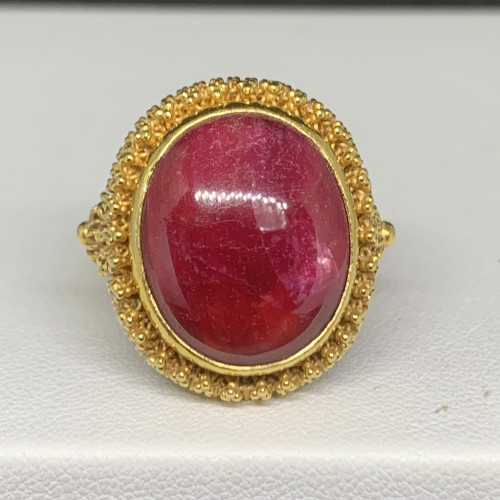 แหวน ทับทิม หลังเบี้ย 20 กะรัต ล้อมไข่ปลา ทอง90 ขนาด 55 นน. 14.13 g